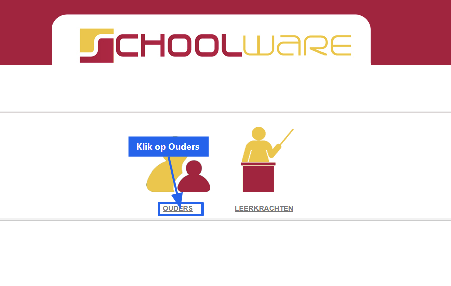 Inlogpagina met aanduiding bij Ouders