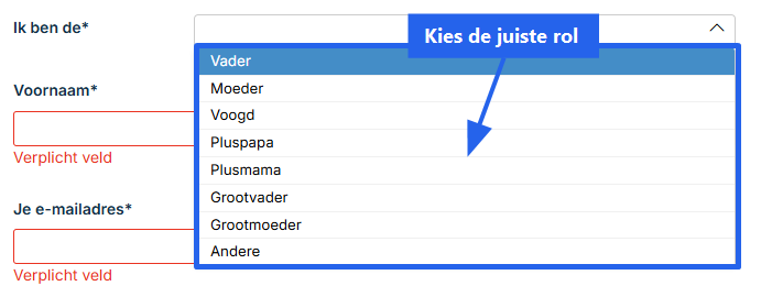 Keuzelijst met rollen