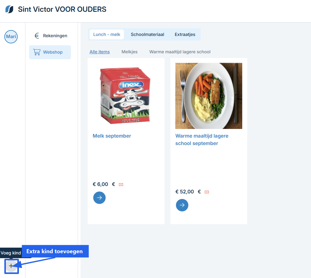 Plusknop om een extra kind toe te voegen