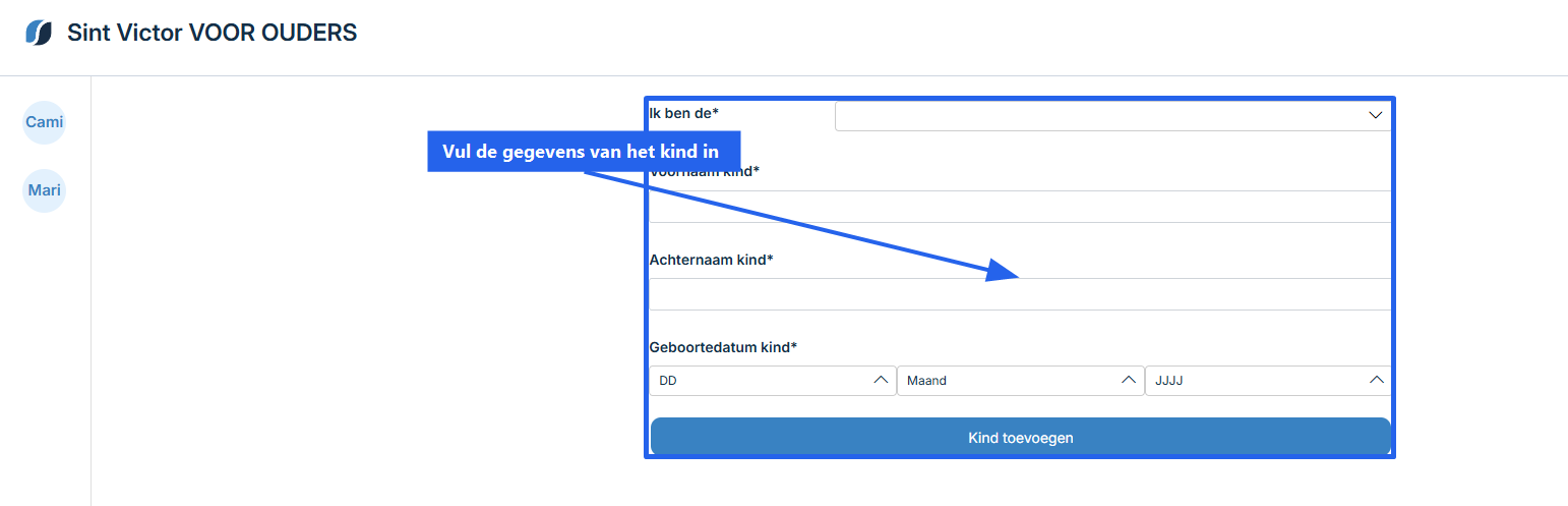Formulier om een extra kind toe te voegen