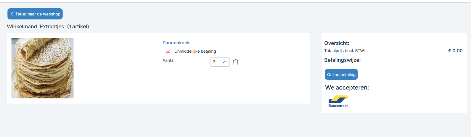 Winkelmand met knop Online betaling